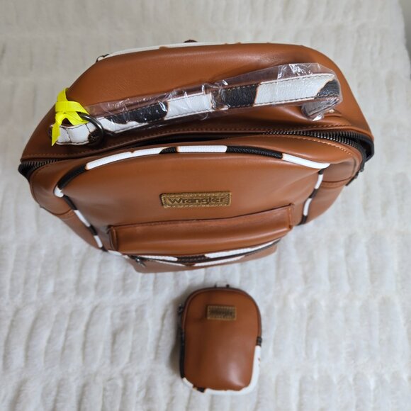 NEW Montana West Wrangler Cow Print Brown Black and White Backpack Purse (NWT) - Picture 3 of 7